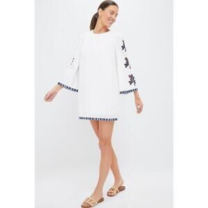 HYACINTH HOUSE White & Blue Embroidery Atlantic Mini Dress Size L NWT